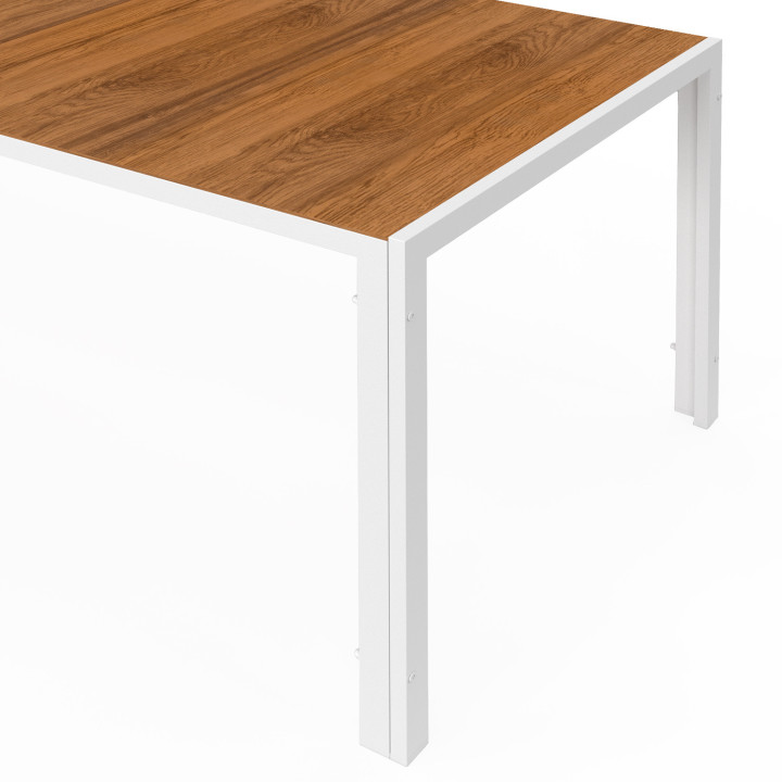 Set di mobili da giardino - Tavolo da 240 cm con piano in vetro temperato effetto legno e 10 sedie impilabili bianche e in legno