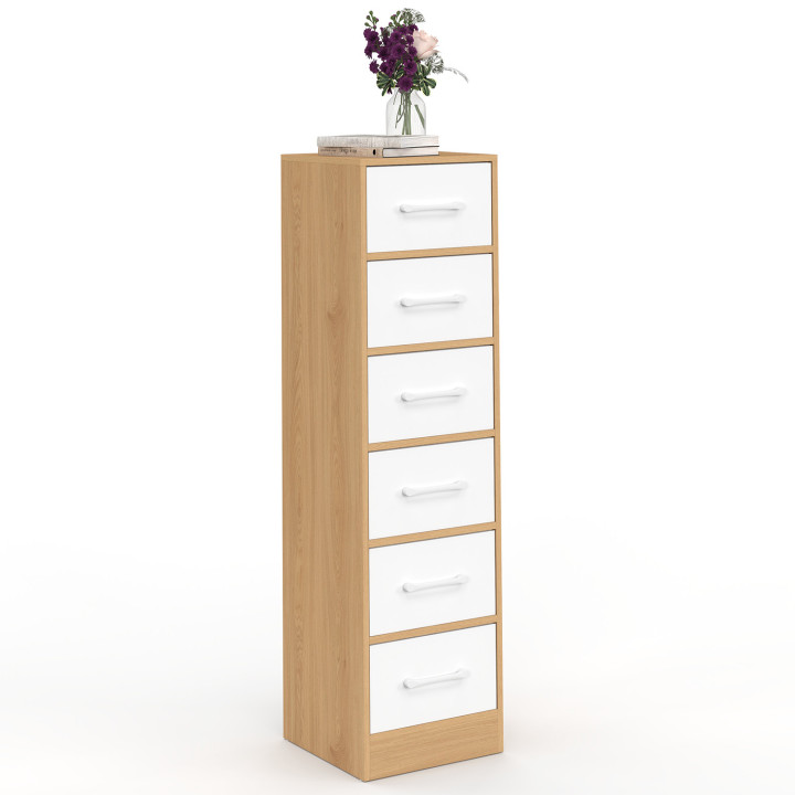 Mobile ausiliario a 6 cassetti UPPAH, cassettiera da 30 cm, mobile contenitore in legno effetto faggio e bianco