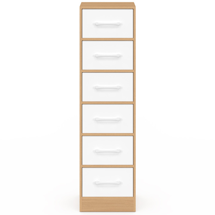 Mobile ausiliario a 6 cassetti UPPAH, cassettiera da 30 cm, mobile contenitore in legno effetto faggio e bianco