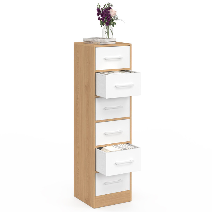 Mobile ausiliario a 6 cassetti UPPAH, cassettiera da 30 cm, mobile contenitore in legno effetto faggio e bianco