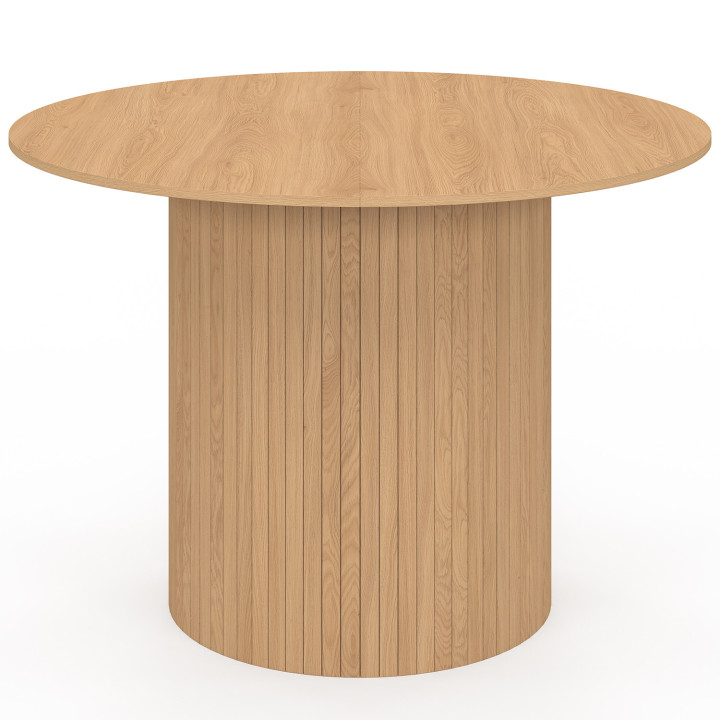 Table à manger ronde JULIETTE 6 personnes pied central effet lattes 110 cm