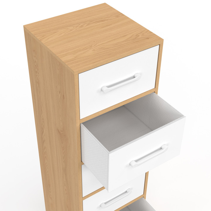 Mobile ausiliario a 6 cassetti UPPAH, cassettiera da 30 cm, mobile contenitore in legno effetto faggio e bianco