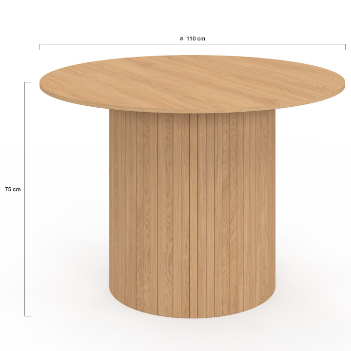 Table à manger ronde JULIETTE 6 personnes pied central effet lattes 110 cm