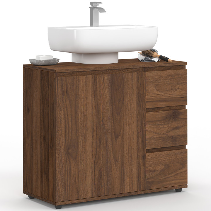 Mobiletto da bagno TOMI con armadietto e 3 cassetti effetto noce