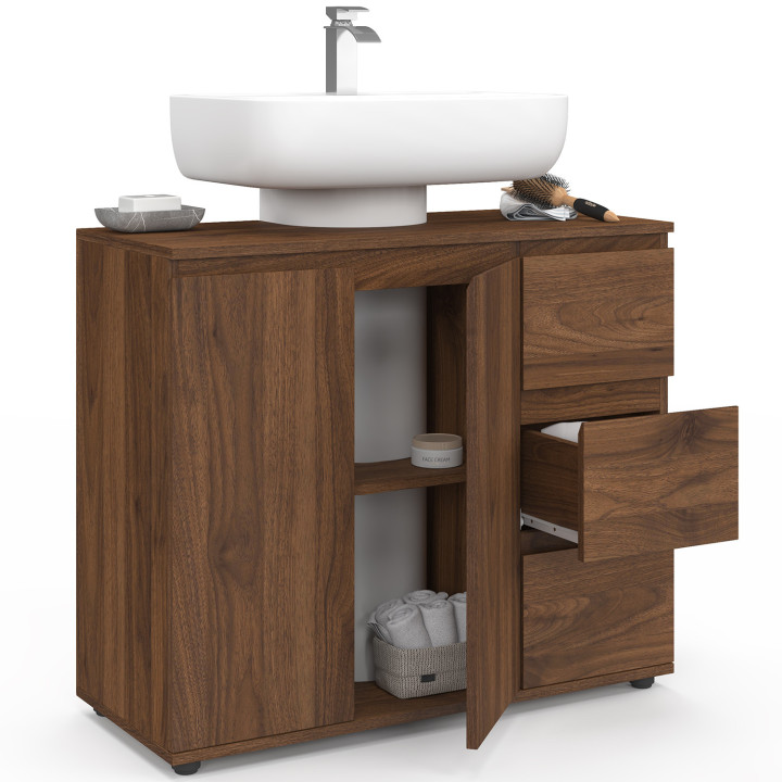 Mobiletto da bagno TOMI con armadietto e 3 cassetti effetto noce