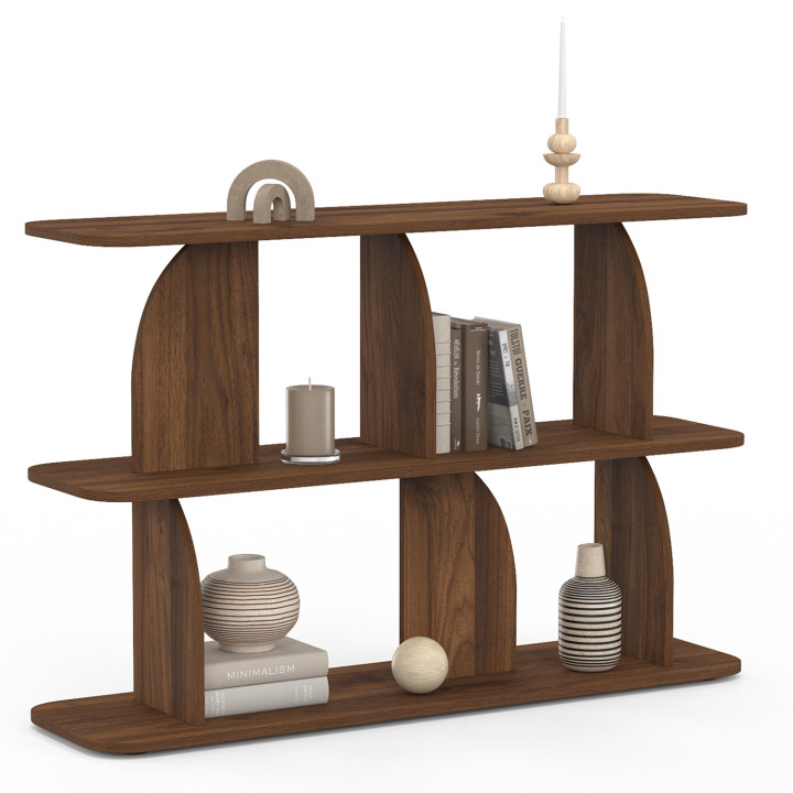 Etagère 2 niveaux japandi EDITH asymétrique bois effet noyer