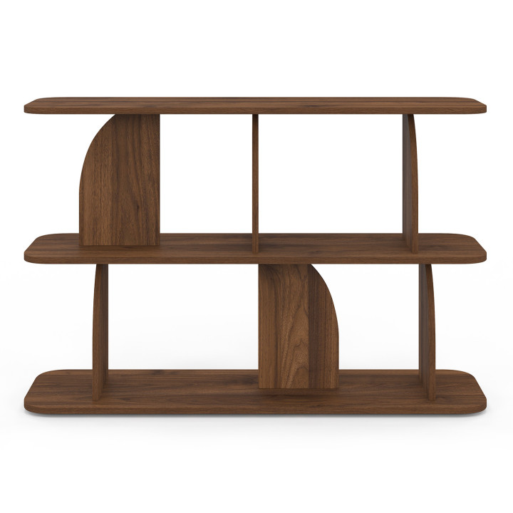 Etagère 2 niveaux japandi EDITH asymétrique bois effet noyer