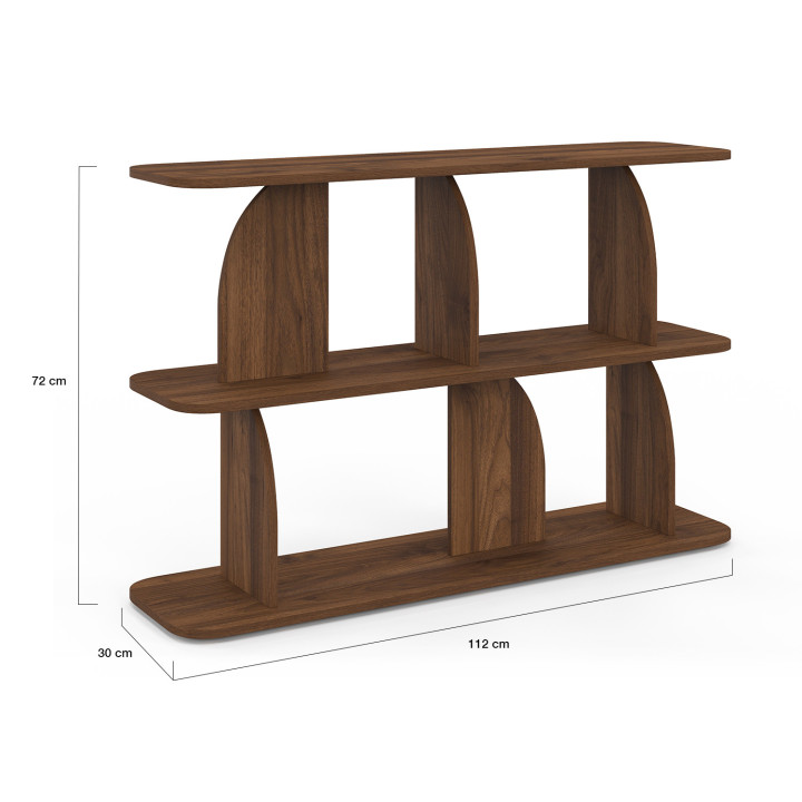 Etagère 2 niveaux japandi EDITH asymétrique bois effet noyer