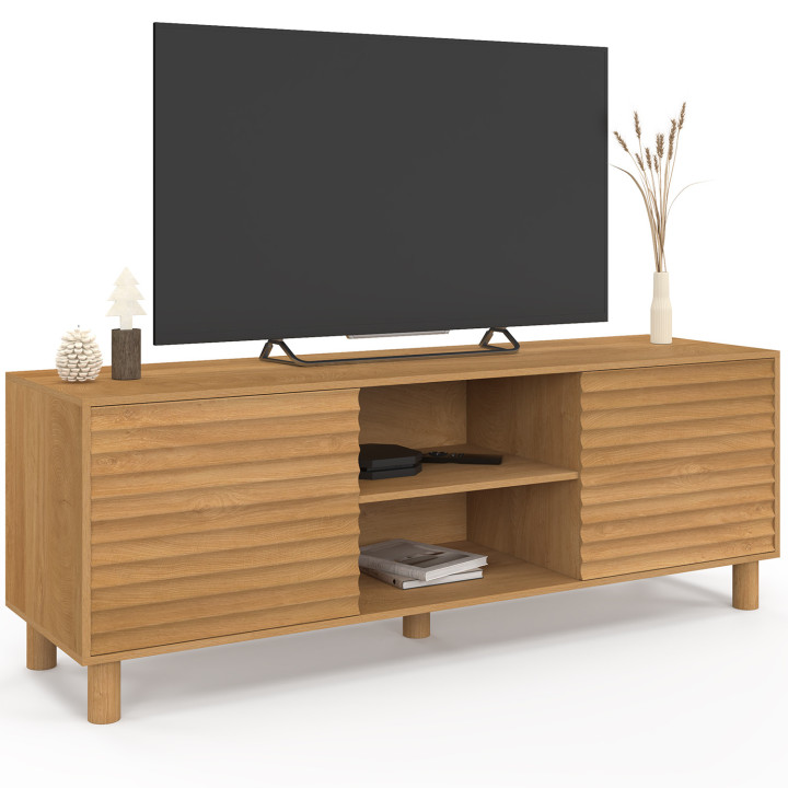 Mueble TV JULIE 140 cm con 2 puertas de lamas color roble