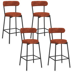 Lot de 4 tabourets de bar MIKI dossier incurvé en tissu chenille terracotta pieds en métal noir