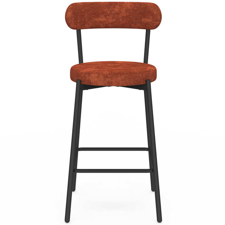 Set van 4 MIKI-barkrukken met gebogen rugleuning van terracotta-kleurige chenille en zwarte metalen poten