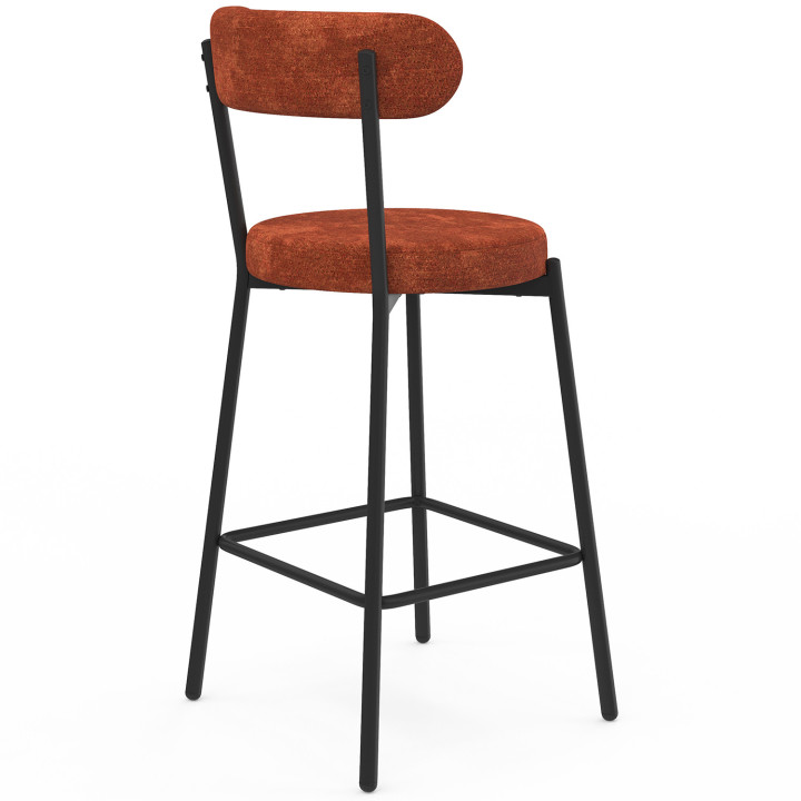 Set van 4 MIKI-barkrukken met gebogen rugleuning van terracotta-kleurige chenille en zwarte metalen poten
