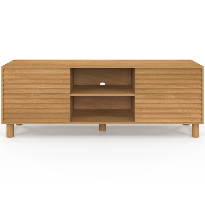 Mueble TV JULIE 140 cm con 2 puertas de lamas color roble