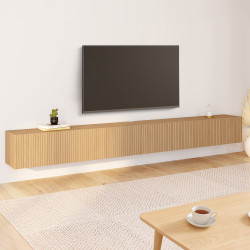Mobile TV sospeso JULIETTE 270 cm con 3 doghe in legno color rovere