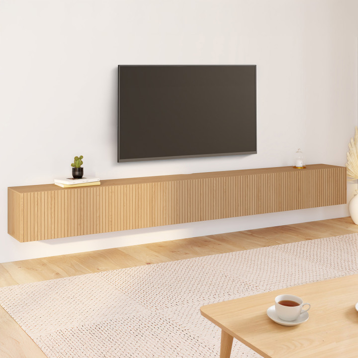TV-Möbel 270 cm, hängend, JULIETTE, 3 Türen, Holzleisten, eichenfarbig
