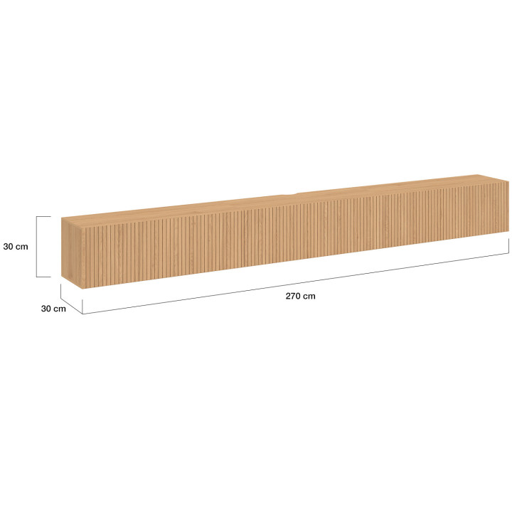 Mueble TV suspendido JULIETTE 270 cm con 3 lamas de madera color roble