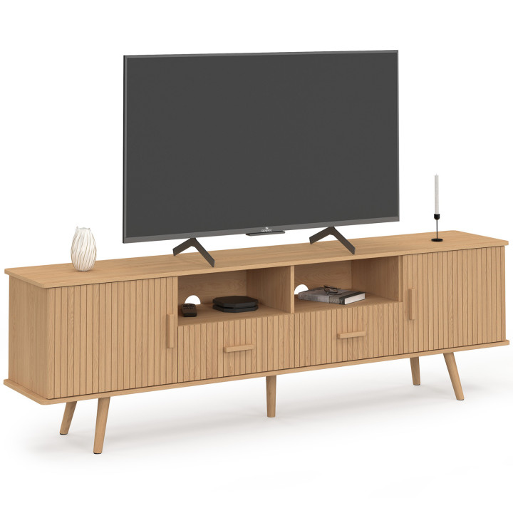 Mobile TV JULIETTE 180 cm con 2 ante e 2 cassetti, doghe in legno color rovere