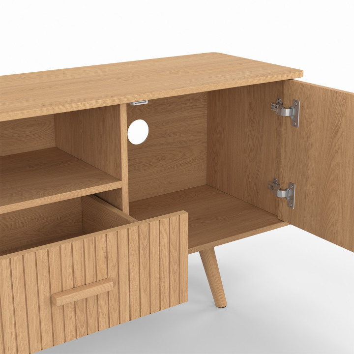 Mueble TV JULIETTE 180 cm con 2 puertas y 2 cajones, listones de madera color roble