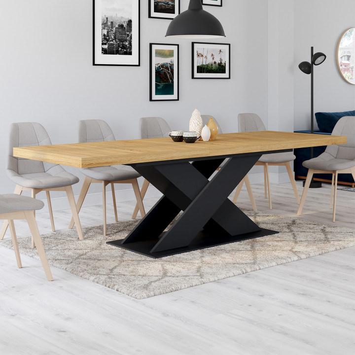 ALICIA uitschuifbare rechthoekige eettafel 8-12 personen hout en zwart 200-250 cm