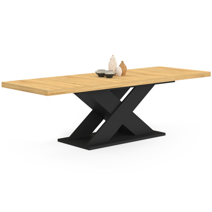 ALICIA uitschuifbare rechthoekige eettafel 8-12 personen hout en zwart 200-250 cm