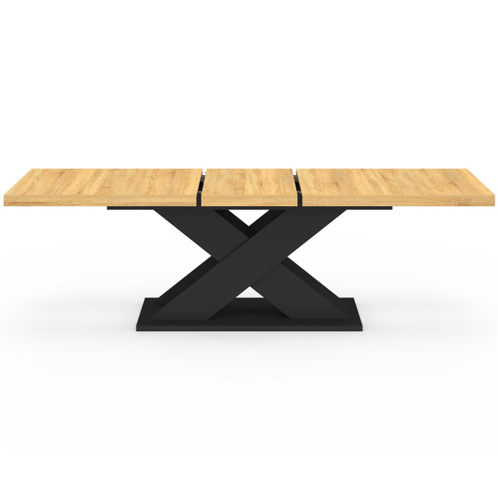 Table à manger extensible rectangle ALICIA 8-12 personnes bois et noir 200-250 cm