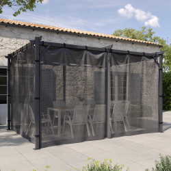 4er-Set Moskitonetze für Pergola 3x4 grau mit Reißverschluss + Haken