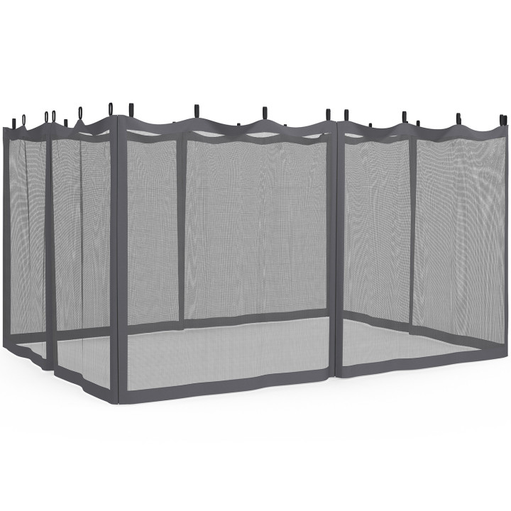 Lote de 4 mosquiteras 3x4 grises con cremallera para pérgola + ganchos
