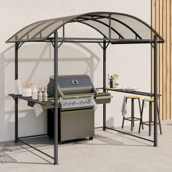 Grillschuppen 240 x 150 x 220 cm mit Regalen, aus grauem Metall und Polycarbonatdach | IdMarket