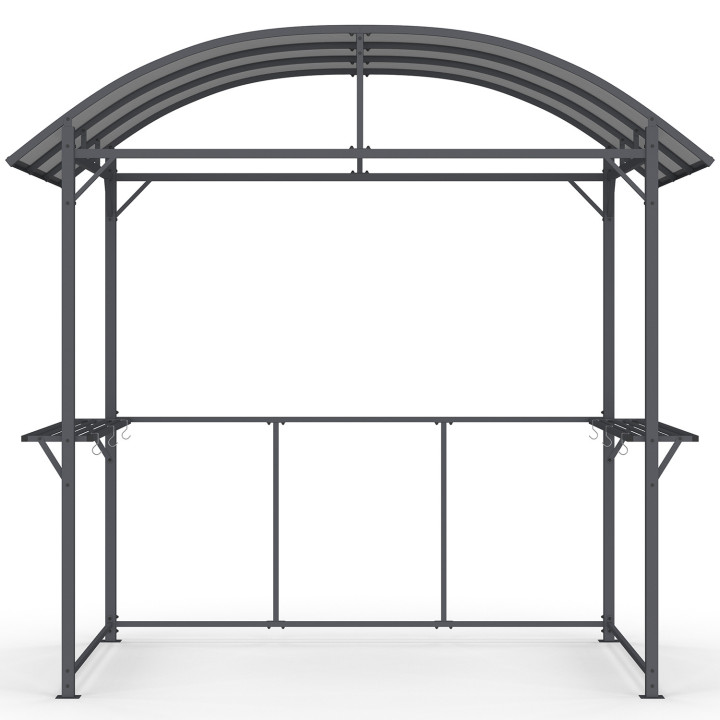 Barbecue schuilplaats 240 x 150 x 220 cm met planken, grijs metaal en polycarbonaat dak