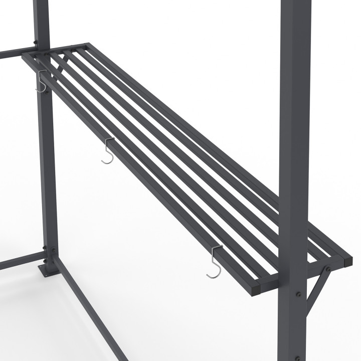 Refugio para barbacoa 240 x 150 x 220 cm con estantes, metal gris y techo de policarbonato