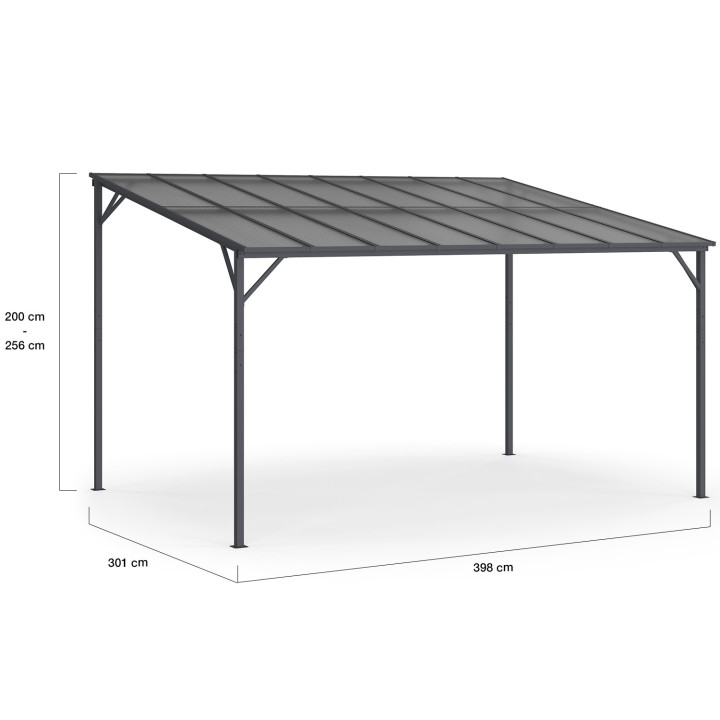 Pergola toit polycarbonate 3X4 M gris anthracite