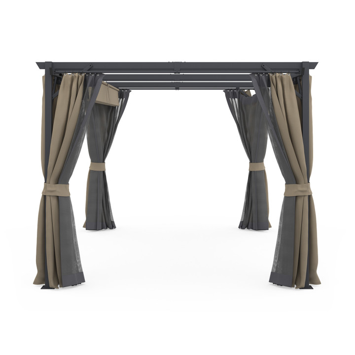 Pergola Integrale Edition Moskitonetz versenkbares Dach 3x4M und 4 Vorhänge taupe