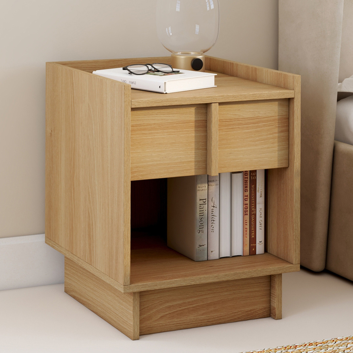 2er-Set Nachttische 1 Schublade und 1 Nische in Buchenholzoptik minimalistisches Design - ROSIE
