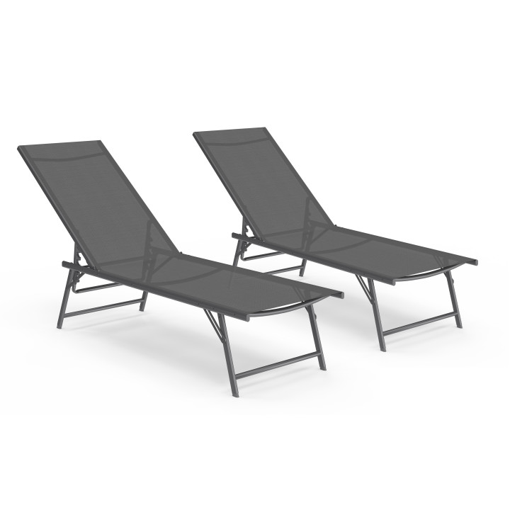Set van 2 antracietgrijze stalen tuinstoelen met grijs canvas - KAILUA | ID Market