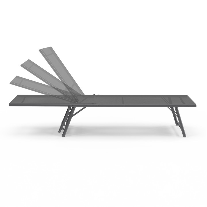 Lot de 2 transats de jardin inclinables KAILUA en acier gris anthracite et toile grise