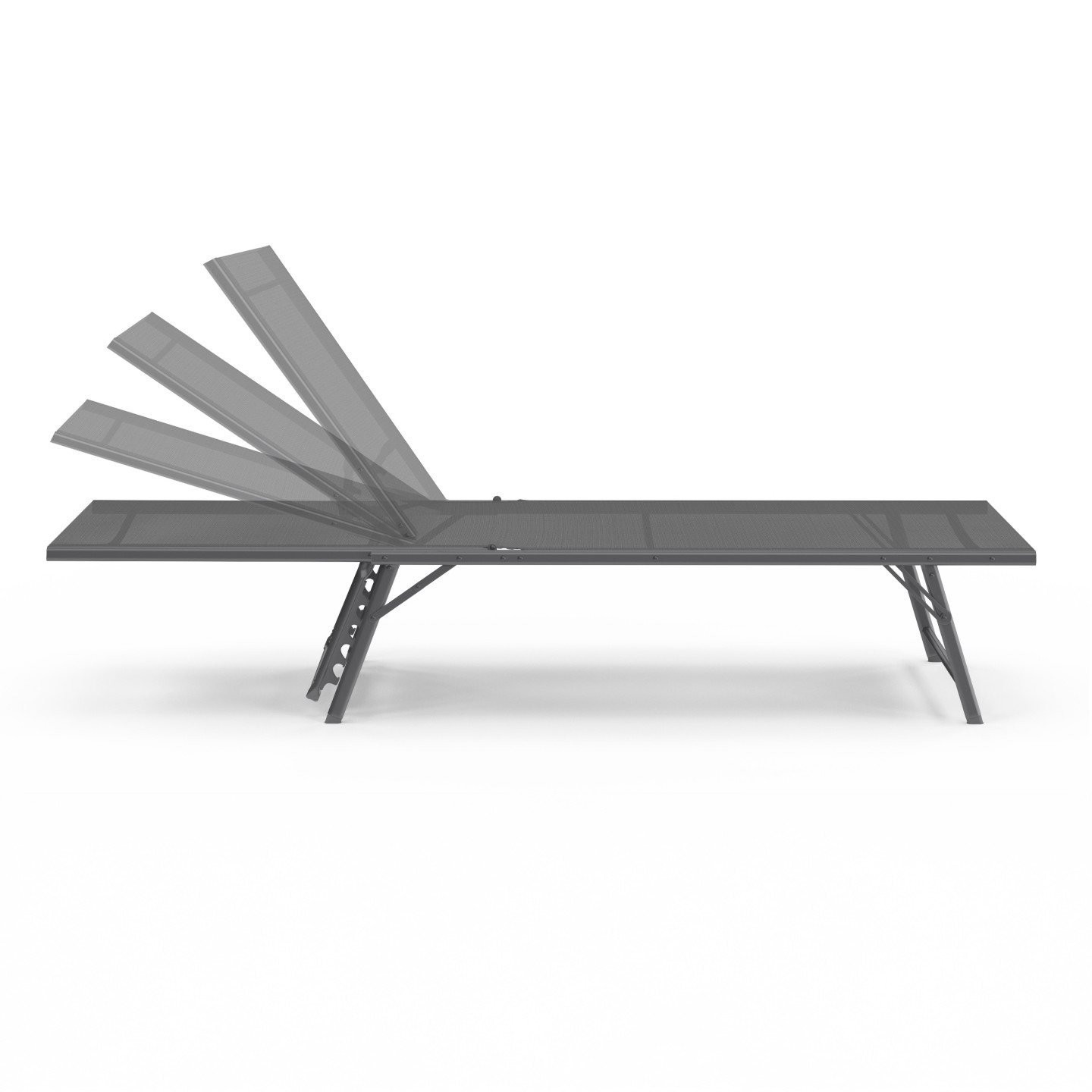 IDMarket Lot De 2 Transats Jardin Inclinables Fidji - Acier Noir Toile Gris Anthracite - 5 Positions