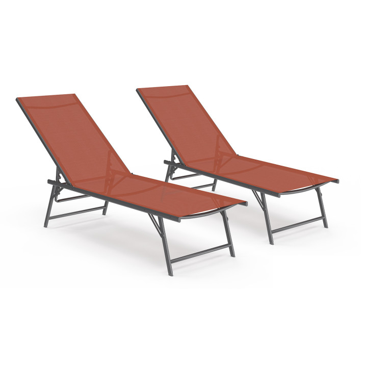 Set van 2 antracietgrijze stalen ligstoelen met terracotta stof - KAILUA | ID Market
