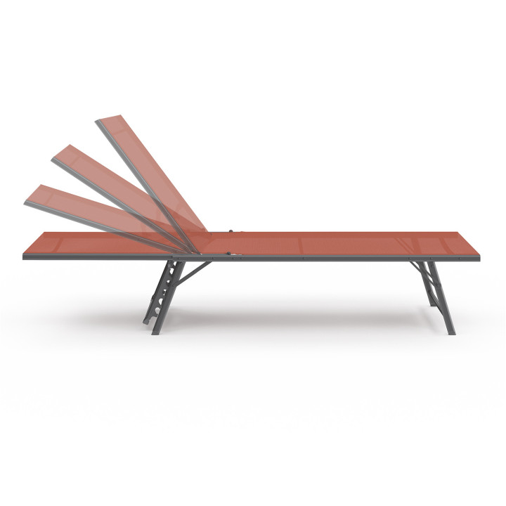 Lot de 2 transats de jardin inclinables KAILUA en acier gris anthracite et toile terracotta