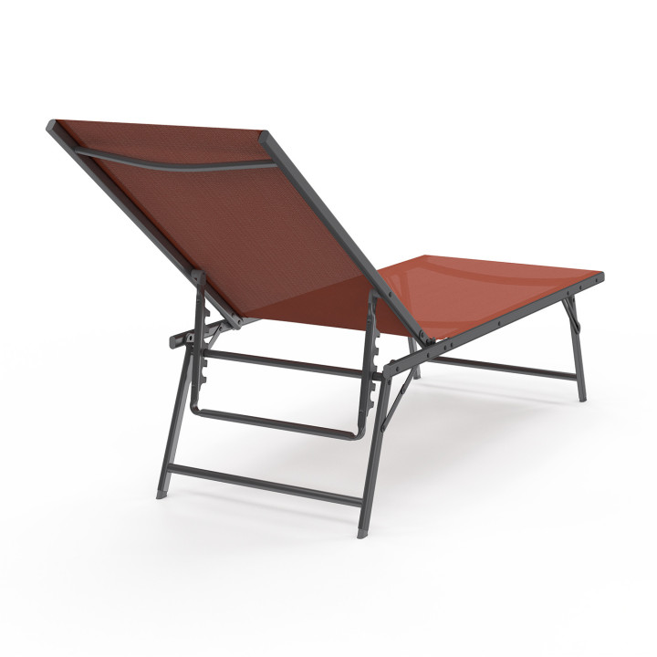 Juego de 2 tumbonas de acero gris antracita con tejido terracota - KAILUA | ID Market