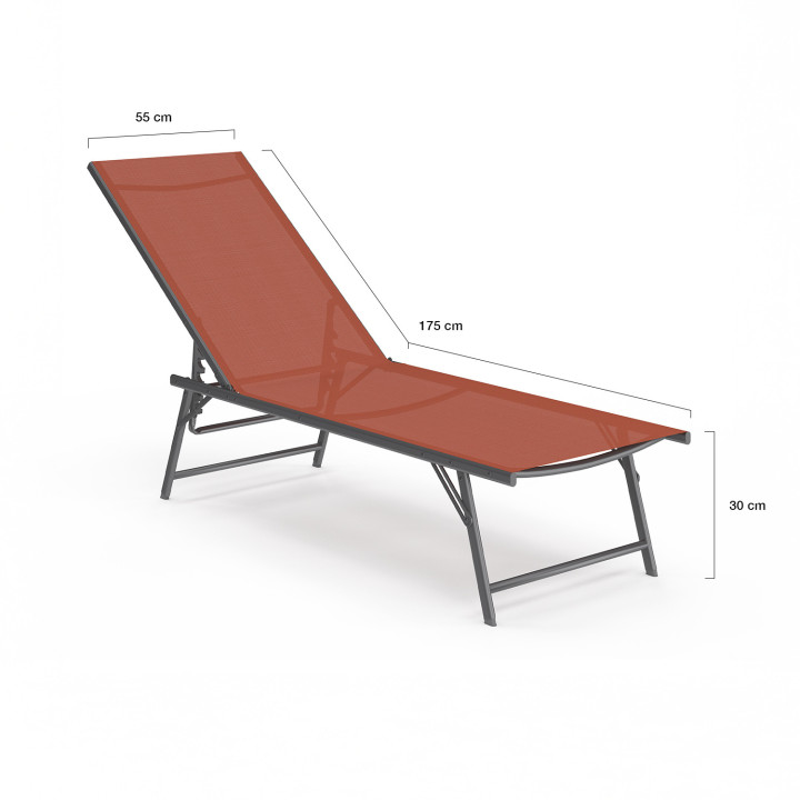 Set van 2 antracietgrijze stalen ligstoelen met terracotta stof - KAILUA | ID Market