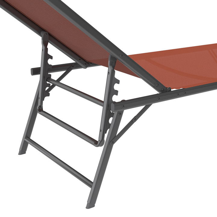 Lot de 2 transats de jardin inclinables KAILUA en acier gris anthracite et toile terracotta