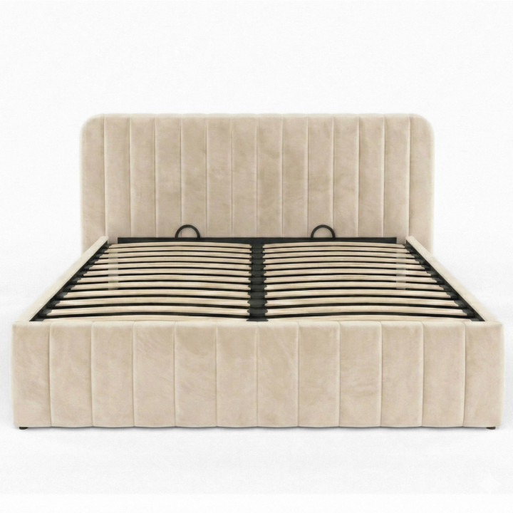 Cama box doble con somier y cabecero 140x190 terciopelo beige - ALBA | ID Market