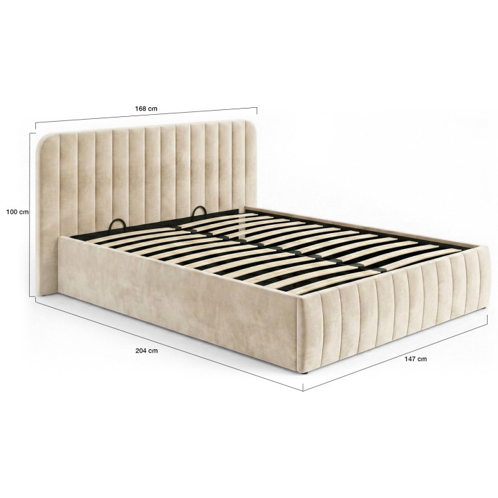 Doppelkastenbett mit Lattenrost und Kopfteil 140x190 Velours beige - ALBA | ID Market