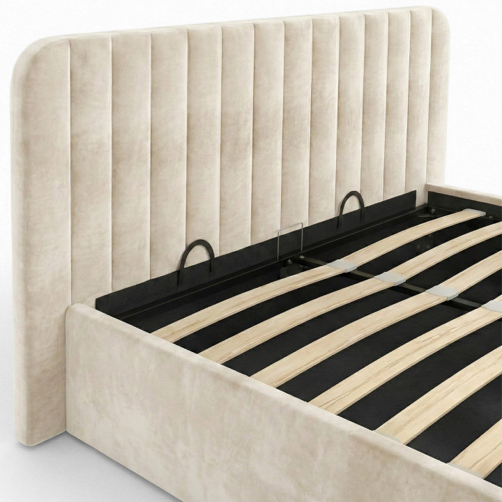 Doppelkastenbett mit Lattenrost und Kopfteil 140x190 Velours beige - ALBA | ID Market