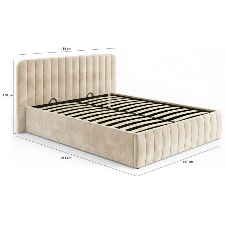 Lit coffre double ALBA avec tête de lit et sommier 160 x 200 cm velours beige