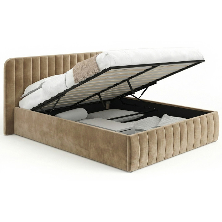 Tweepersoons kistbed met hoofdeinde en bedbodem 140 x 190 cm fluweel taupe - ALBA | IdMarket