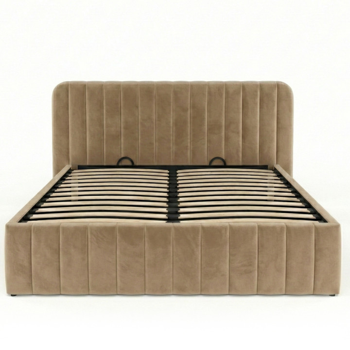 Doppelkastenbett mit Kopfteil und Lattenrost 140 x 190 cm Velours taupe - ALBA | IdMarket