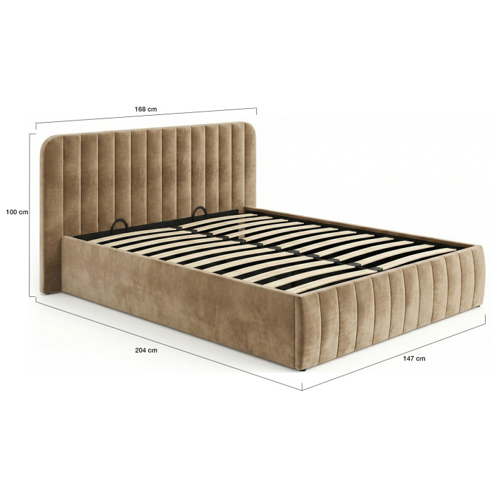 Cama doble con cabecero y somier 140 x 190 cm terciopelo taupe - ALBA | IdMarket