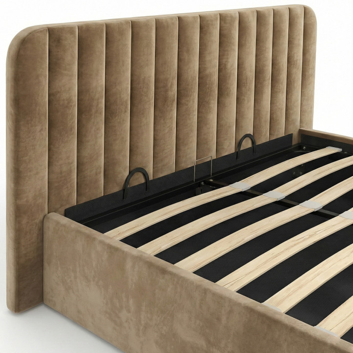 Tweepersoons kistbed met hoofdeinde en bedbodem 140 x 190 cm fluweel taupe - ALBA | IdMarket