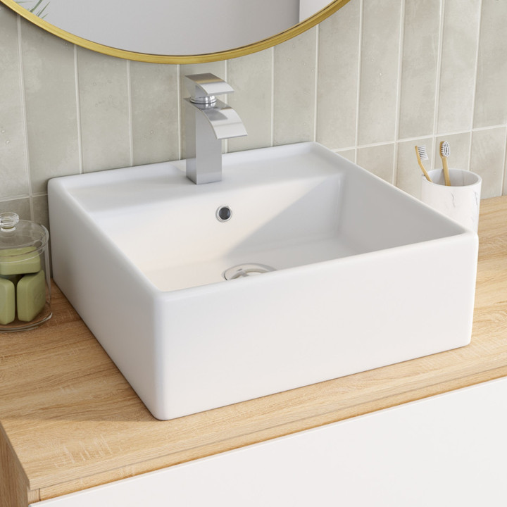 Lavabo cuadrado de cerámica blanca L. 41 x An. 41 x Al. 15,5 cm